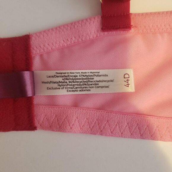 Adore Me Bra Womens 44D Pink Hearts Lace Mesh Balconette Underwire BR-12318-BAL - Picture 7 of 10